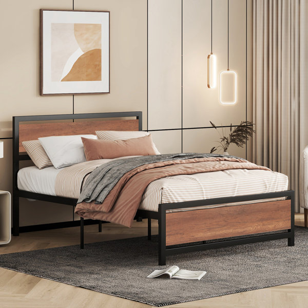 17 Stories Tanaisa Metal + Wood Platform Bed Wayfair